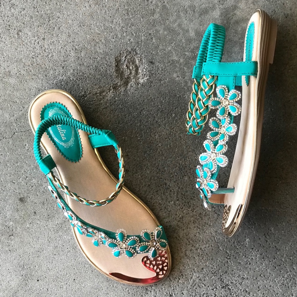 Italina Green Flower Rhinestone Slingback Sandal - Picture 8 of 9
